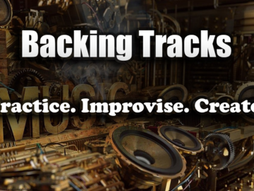 Backing Tracks Golden mechanical music art with speakers and gears
